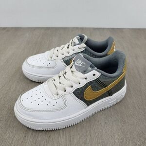 Nike Force 1 SE (PS) White Metallic Gold Snake Skin Shoes BV6060-100 Size 10.5C
